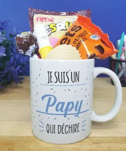 Mug bonbon années 70 “Je suis un papy qui déchire”