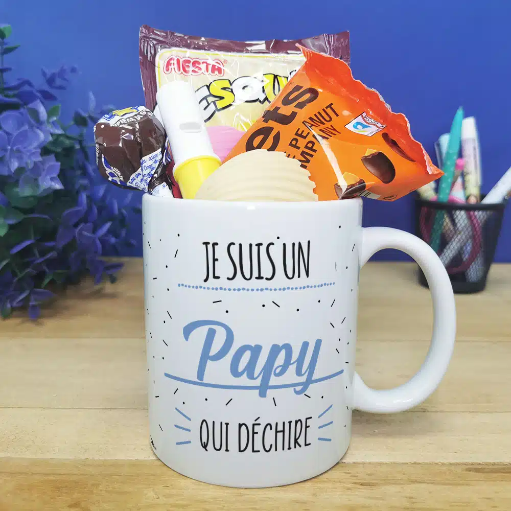 Mug bonbon années 70 “Je suis un papy qui déchire”