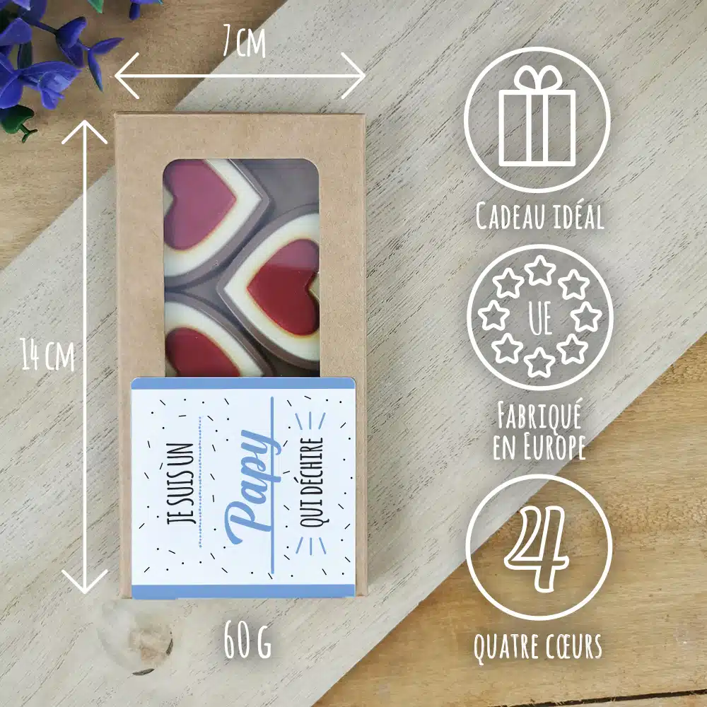 Cœurs au chocolat au lait rouge et blanc x4 “Je suis un papy qui déchire” – Image 3