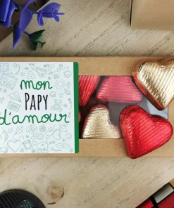 Cœurs au chocolat au lait et chocolat noir praliné x8 “mon papy d’amour”  – Cadeau pour la fête des grands pères