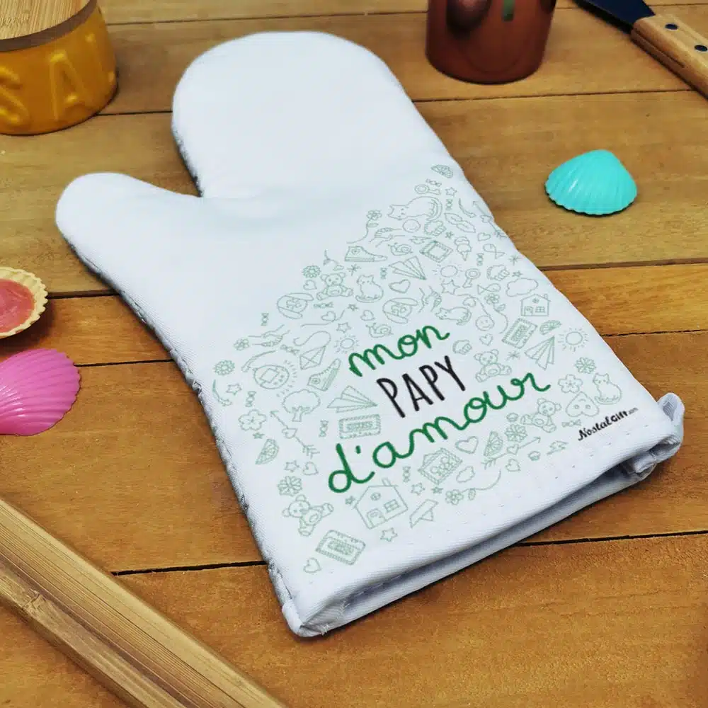 Manique droite cuisine “mon papy d’amour” – Cadeau pour la fête des grands pères