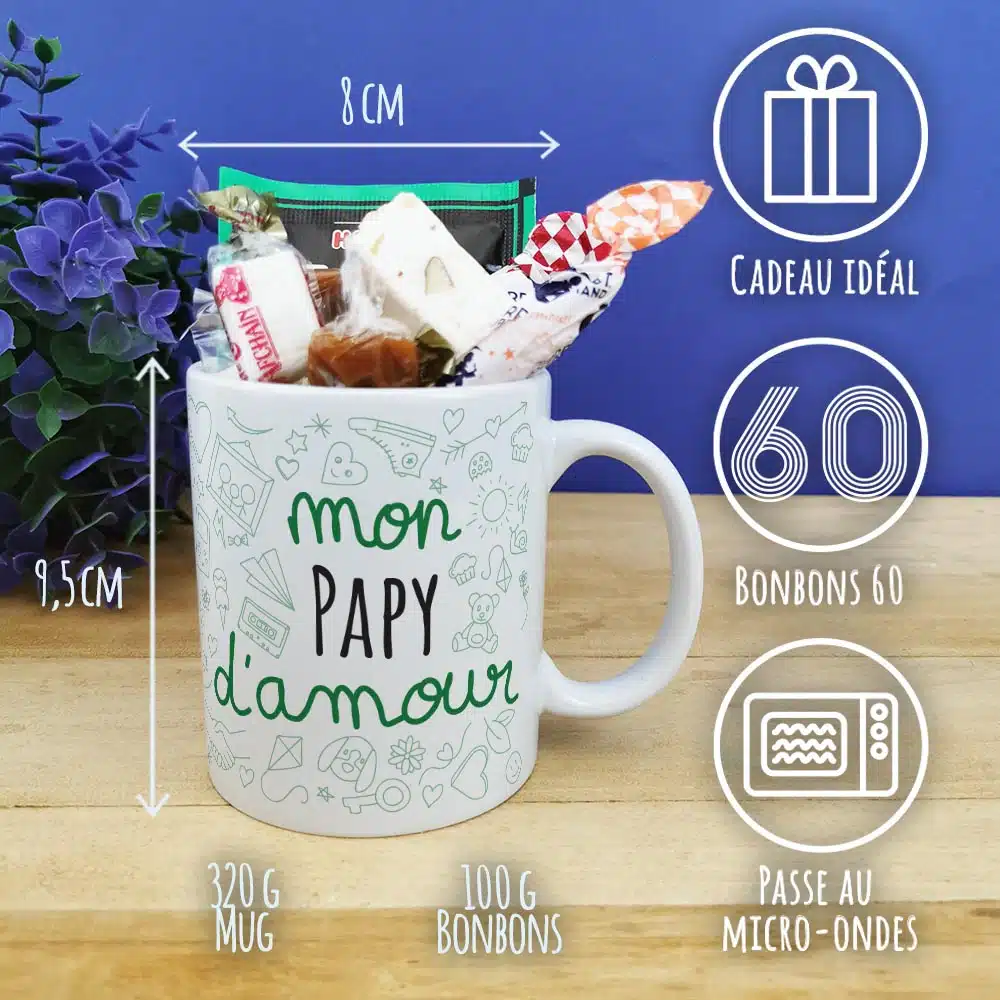 Mug bonbon années 60 “mon papy d’amour” – fête des grands pères – Image 4