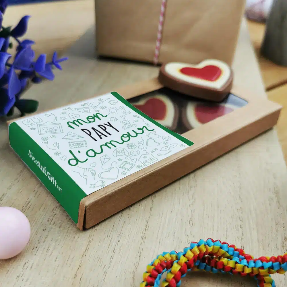 Cœurs au chocolat au lait rouge et blanc x4 “mon papy d’amour” – Image 2