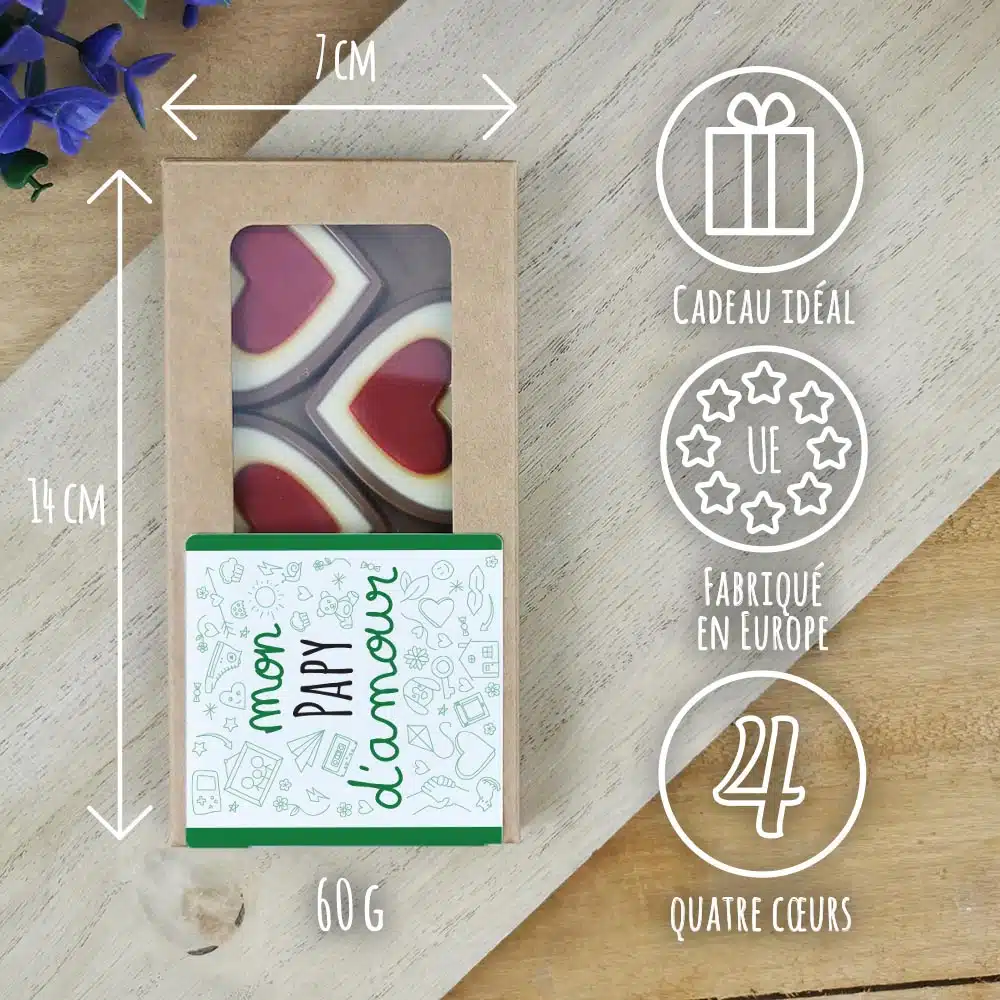 Cœurs au chocolat au lait rouge et blanc x4 “mon papy d’amour” – Image 3