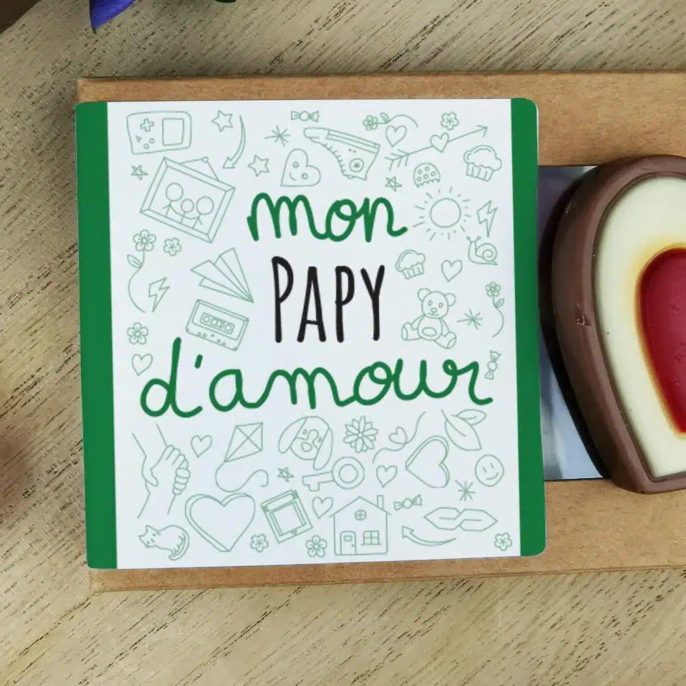 Cœurs au chocolat au lait rouge et blanc x4 “mon papy d’amour” – Image 4