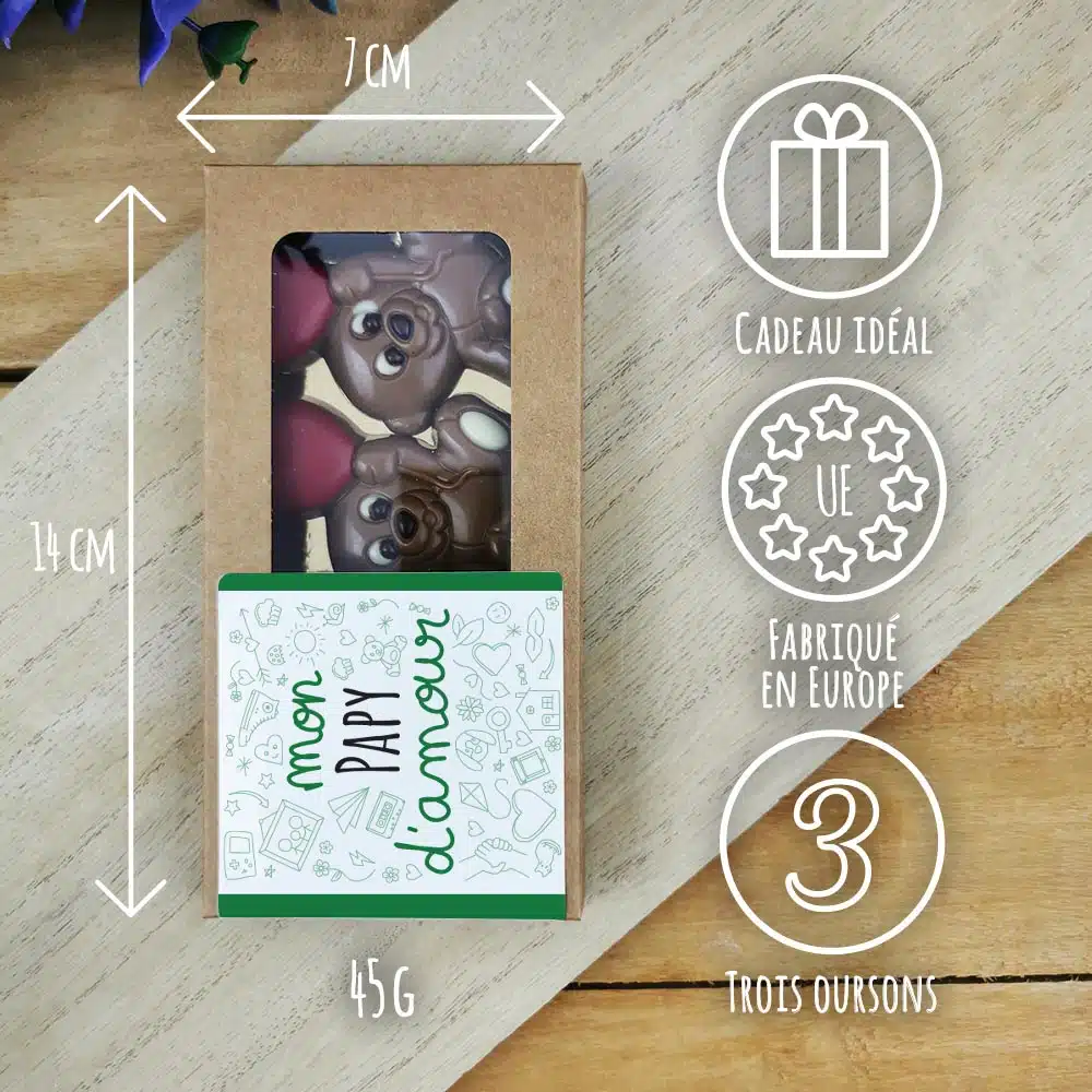 Oursons au chocolat au lait x3 “mon papy d’amour” – Image 3
