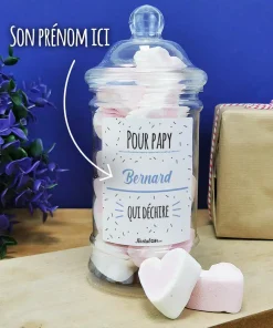 Bonbonnière coeurs guimauve x15 “Pour papy qui déchire” Cadeau personnalisé