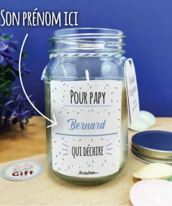 Bougie Jar “Pour papy qui déchire” – cadeau personnalisable