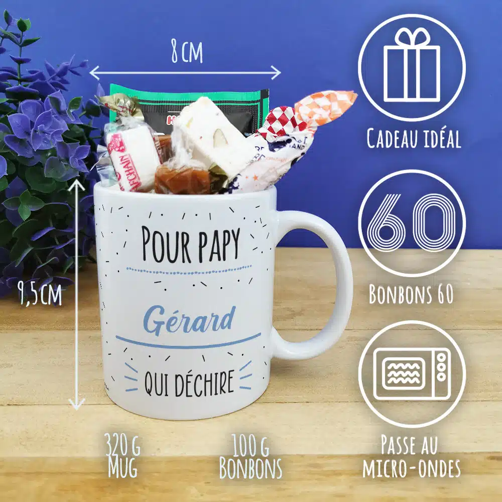 Mug bonbon années 60 “Pour papy qui déchire”- Cadeau papy personnalisé – Image 3