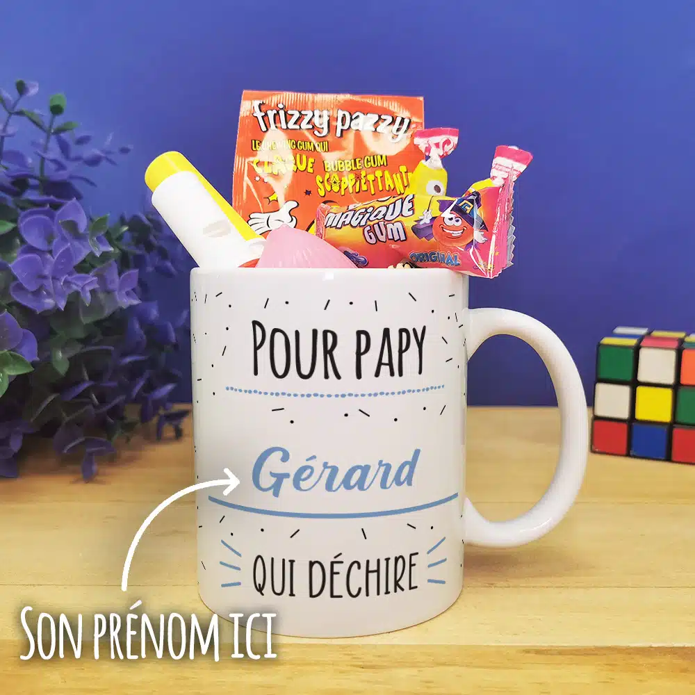 Mug bonbon années 80 “Pour papy qui déchire”- Cadeau personnalisé