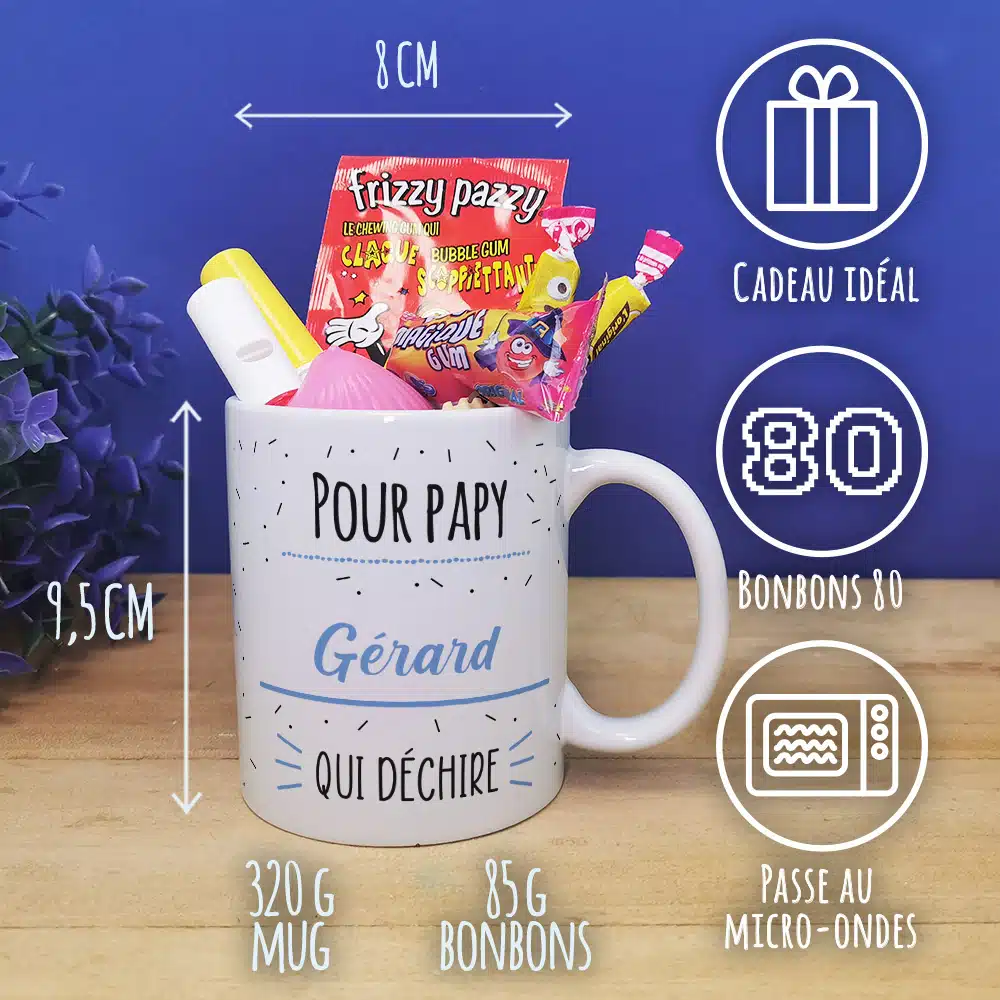 Mug bonbon années 80 “Pour papy qui déchire”- Cadeau personnalisé – Image 4