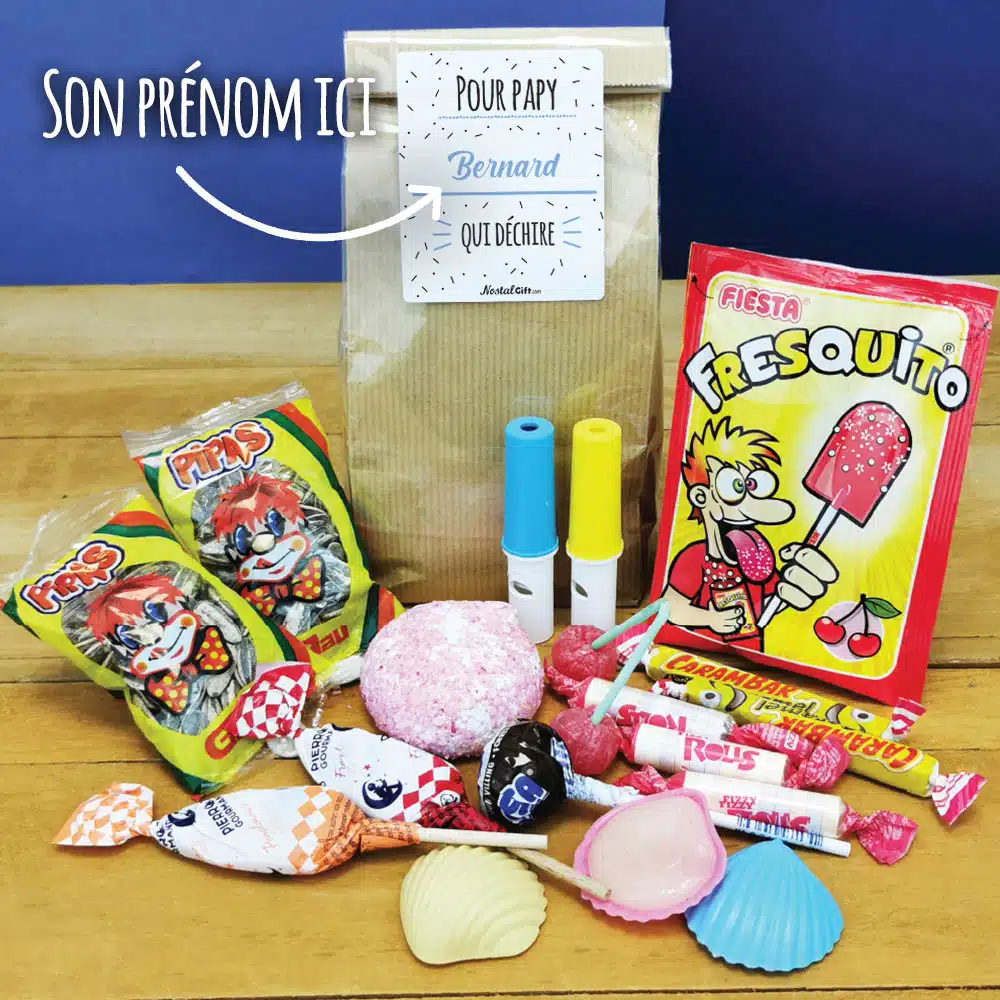 Sachet bonbon années 70 “Pour papy qui déchire”- Cadeau personnalisé
