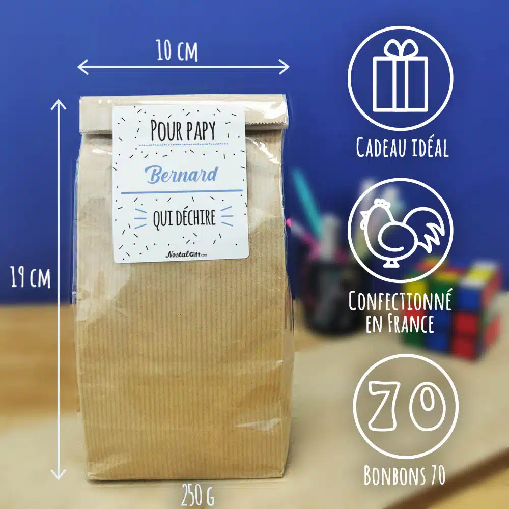 Sachet bonbon années 70 “Pour papy qui déchire”- Cadeau personnalisé – Image 4