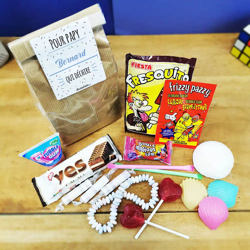 Sachet bonbon années 80 “Pour papy qui déchire”- Cadeau personnalisé