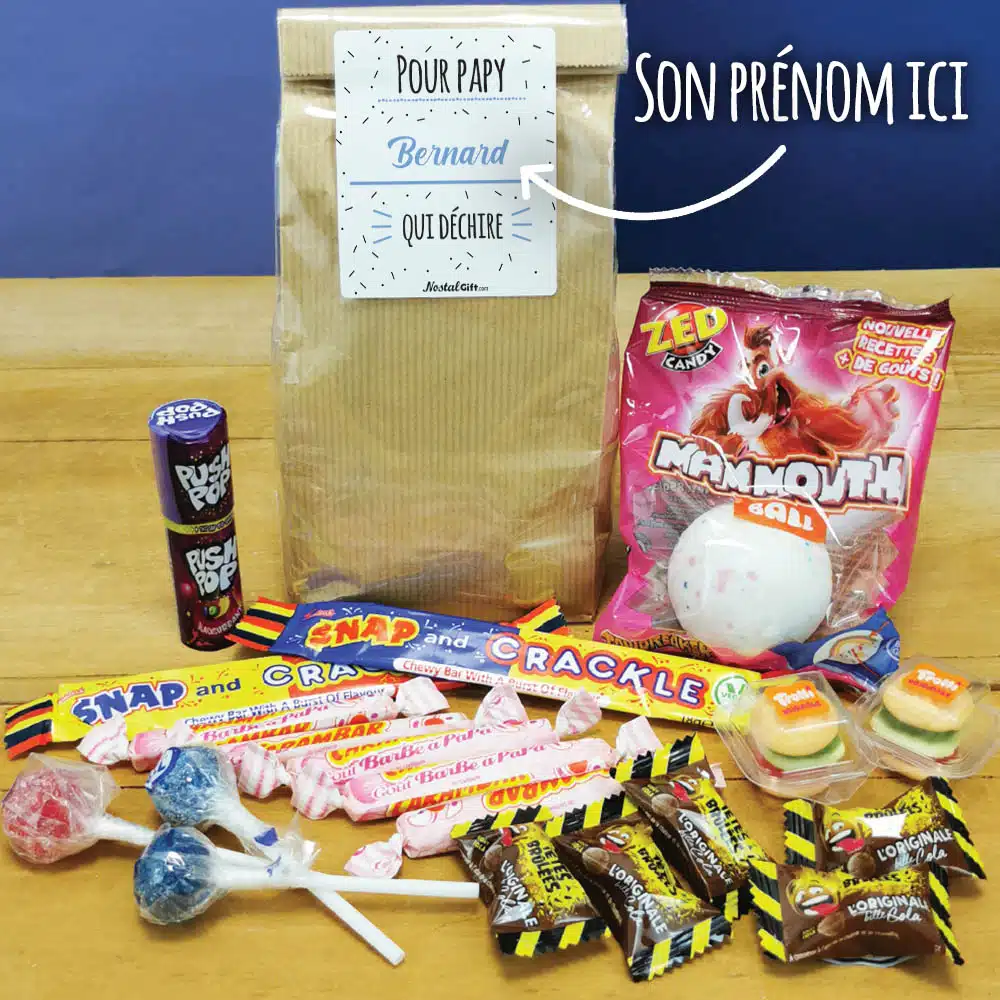Sachet bonbon années 90 “Pour papy qui déchire”- Cadeau personnalisé