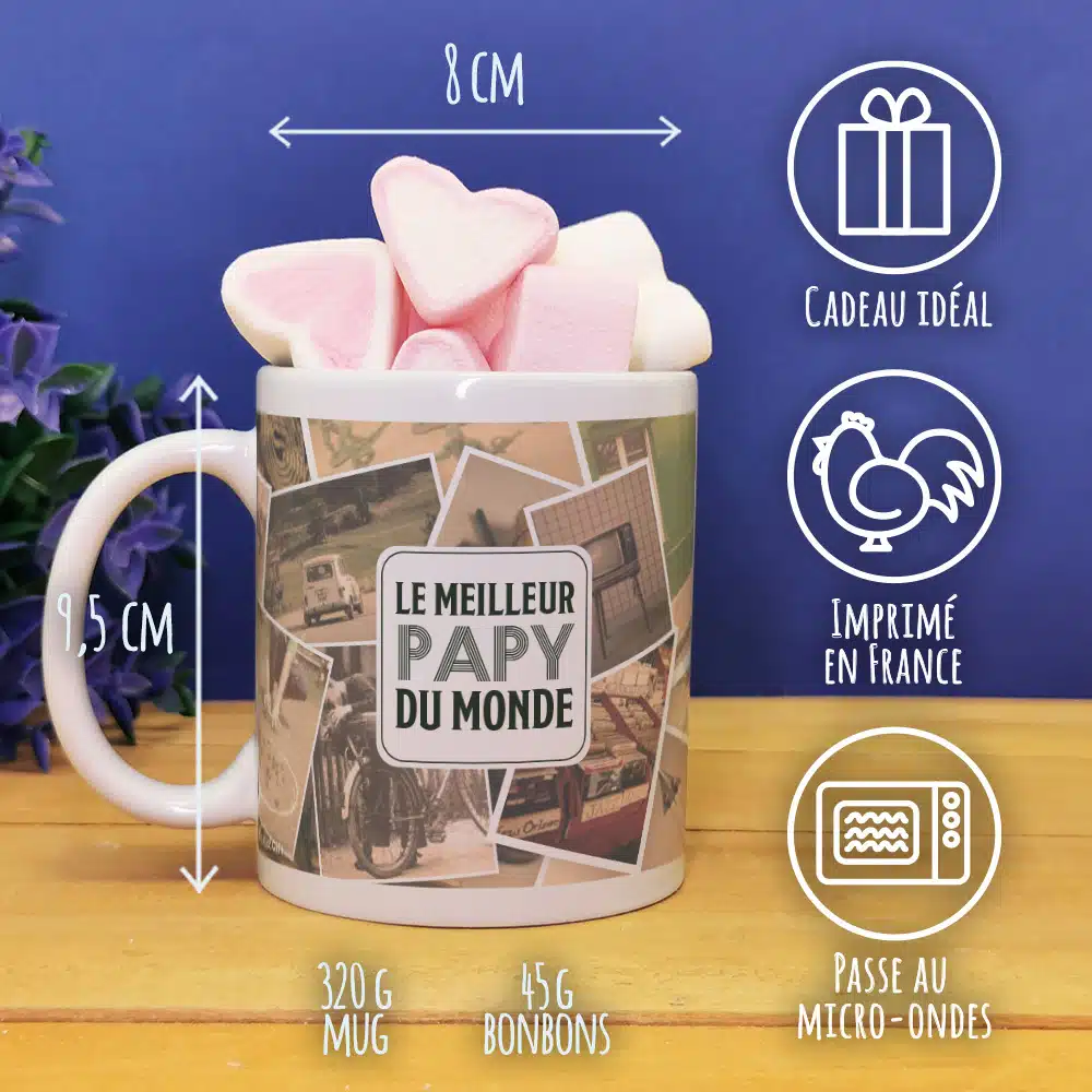 Mug “Le meilleur papy du monde” et ses guimauves coeurs x10 – Image 2