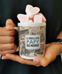 Mug “Le meilleur papy du monde” et ses guimauves coeurs x10
