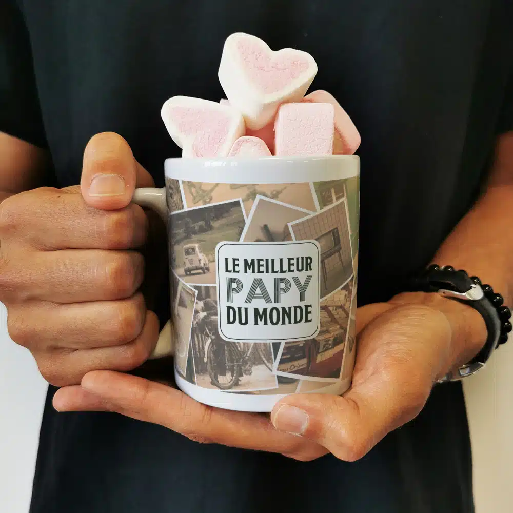 Mug “Le meilleur papy du monde” et ses guimauves coeurs x10
