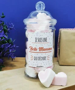 Bonbonnière coeurs guimauve  “Je suis une belle maman qui déchire” – cadeau pour  belle mère