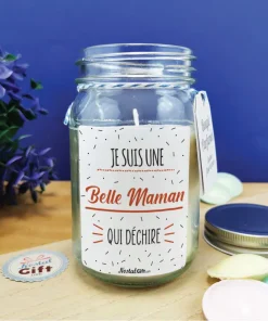 Bougie Jar blanche “Je suis une belle maman qui déchire” – Cadeau Belle mère
