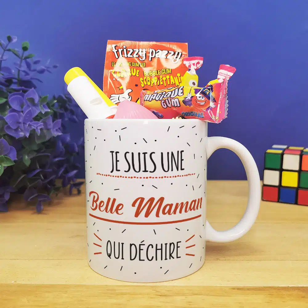 Mug bonbon années 80 “Je suis une belle maman qui déchire”