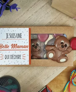 Oursons au chocolat au lait x3 “Je suis une belle maman qui déchire” – cadeau belle mère