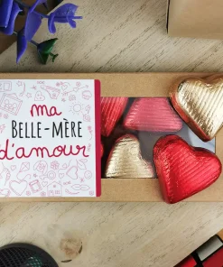 Cœurs au chocolat au lait et chocolat noir praliné x8 “Belle-mère d’amour”