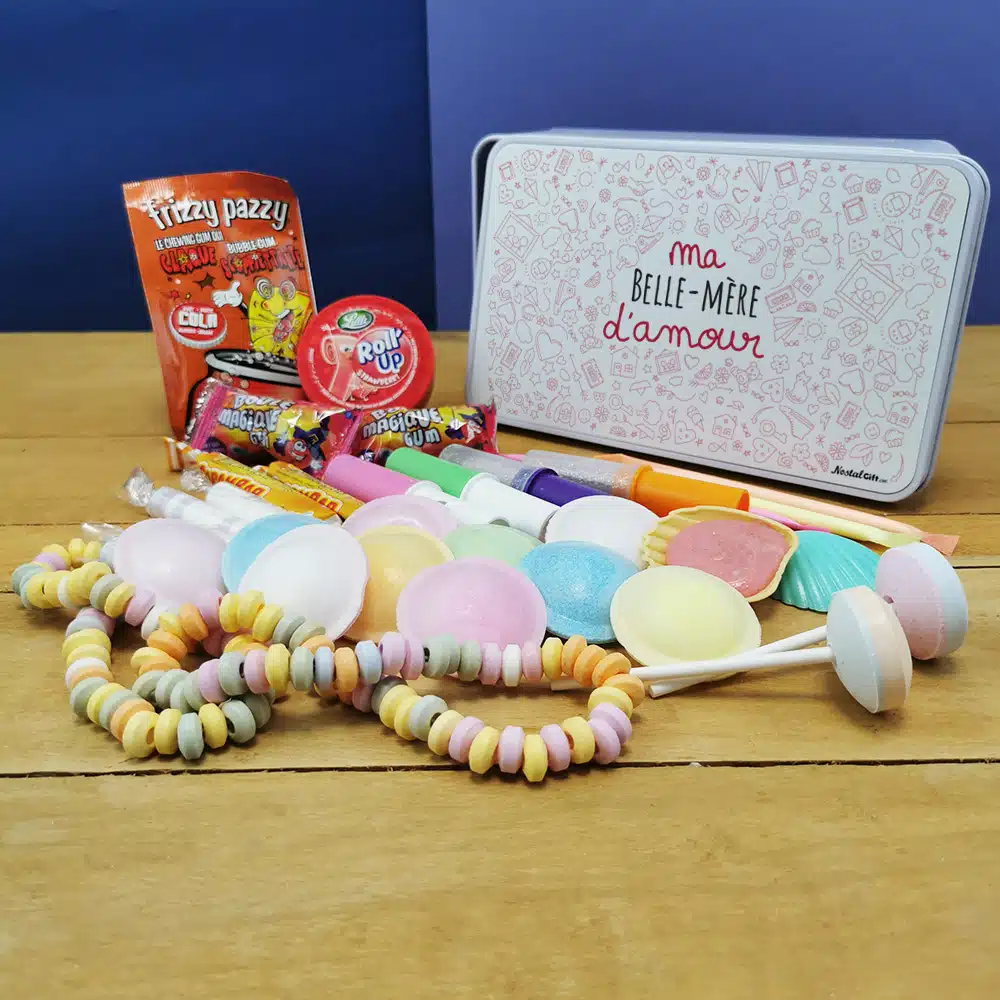 Coffret bonbons des années 80 “Belle-mère d’amour”(Boîte en métal)