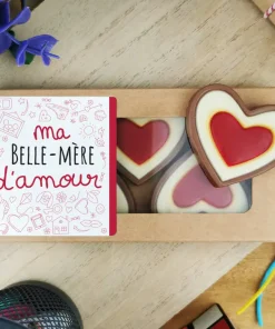Cœurs au chocolat au lait rouge et blanc x4 “Belle-mère d’amour”