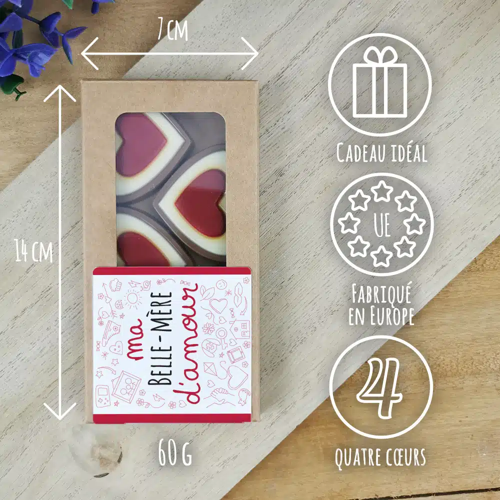 Cœurs au chocolat au lait rouge et blanc x4 “Belle-mère d’amour” – Image 3