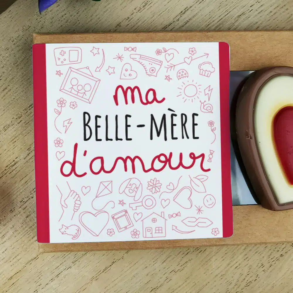 Cœurs au chocolat au lait rouge et blanc x4 “Belle-mère d’amour” – Image 4