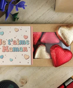 Cœurs au chocolat au lait et chocolat noir praliné x8 “Je t’aime maman”