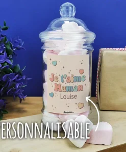 Bonbonnière coeurs guimauve x15 “Je t’aime maman” personnalisée