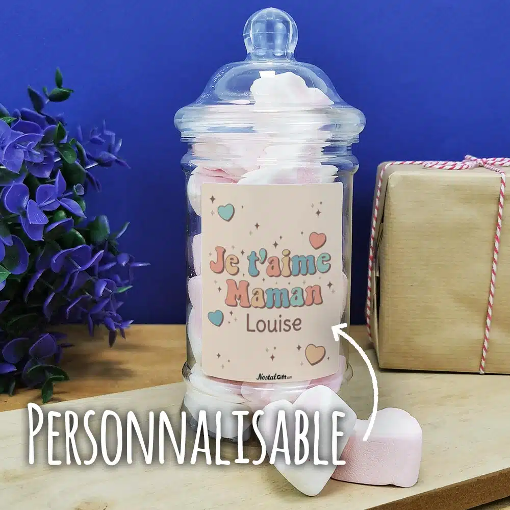 Bonbonnière coeurs guimauve x15 “Je t’aime maman” personnalisée