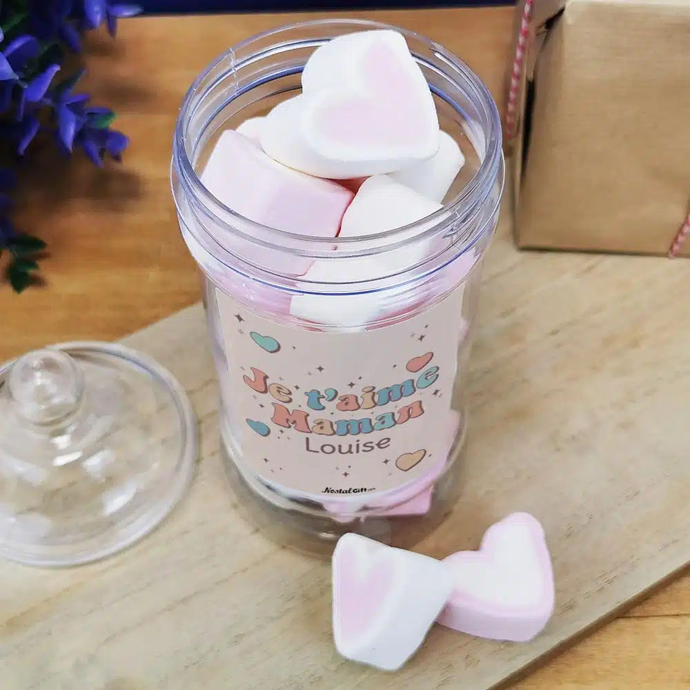 Bonbonnière coeurs guimauve x15 “Je t’aime maman” personnalisée – Image 2