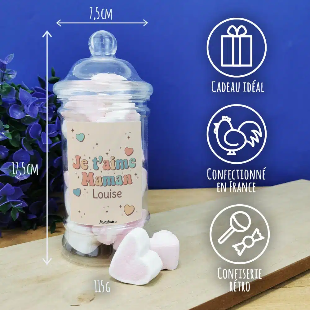 Bonbonnière coeurs guimauve x15 “Je t’aime maman” personnalisée – Image 3