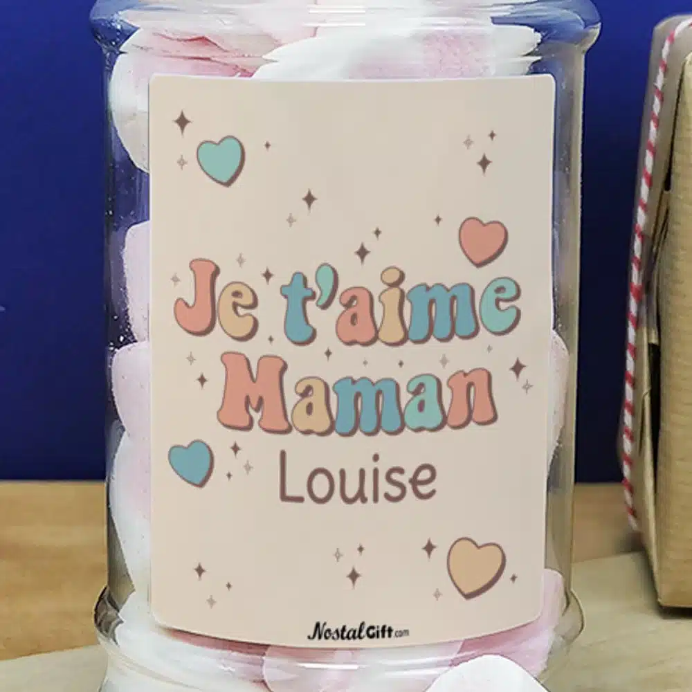 Bonbonnière coeurs guimauve x15 “Je t’aime maman” personnalisée – Image 4