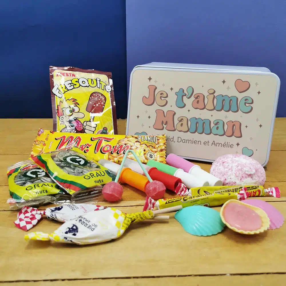 Coffret bonbons des années 70 “Je t’aime maman” – cadeau personnalisable – Image 2
