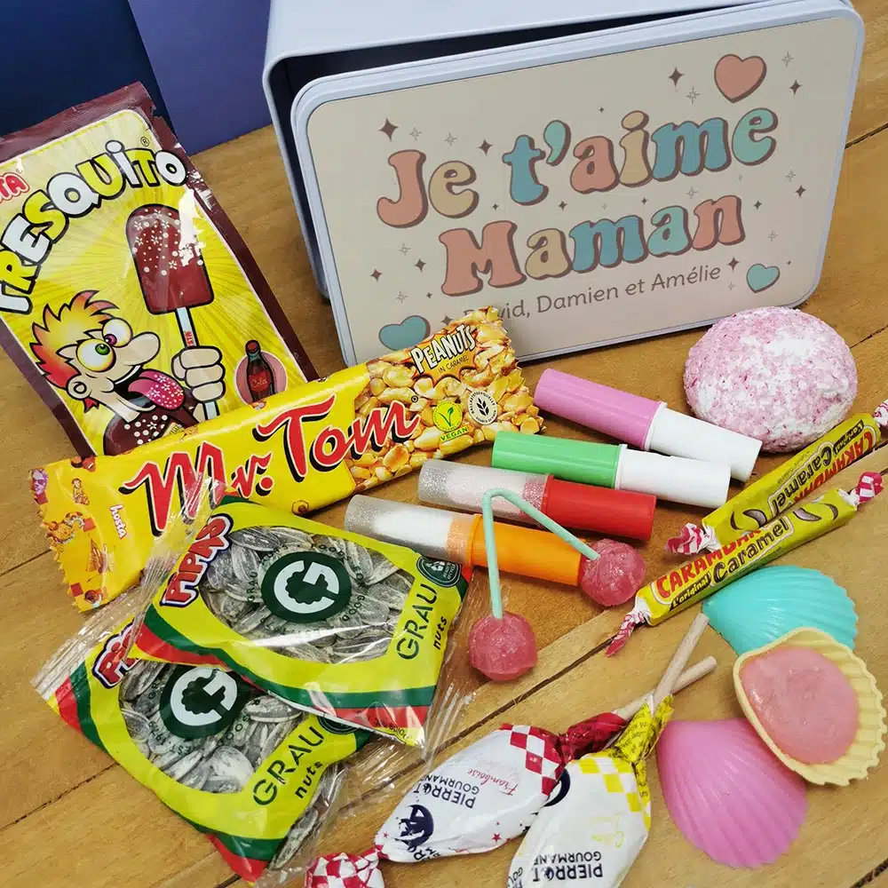 Coffret bonbons des années 70 “Je t’aime maman” – cadeau personnalisable – Image 3