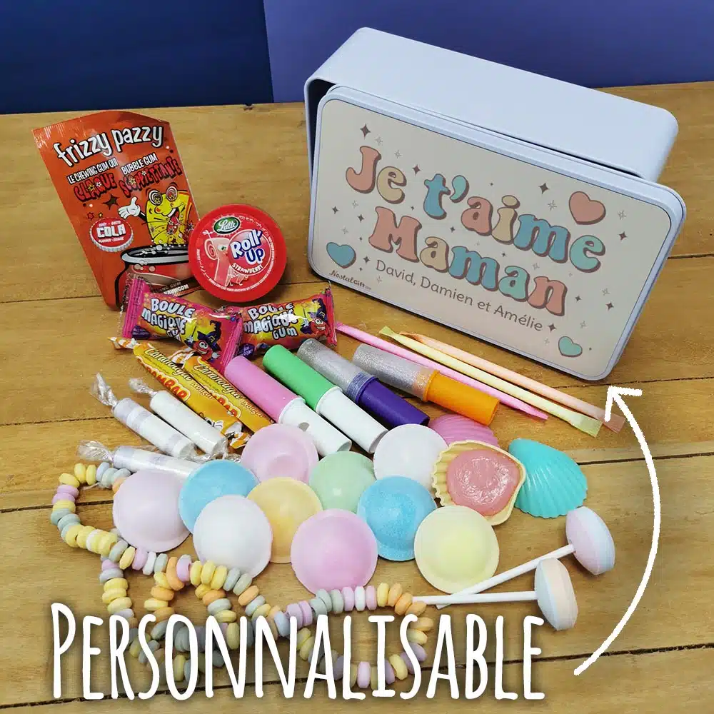 Coffret bonbons des années 80 “Je t’aime maman”- cadeau personnalisable