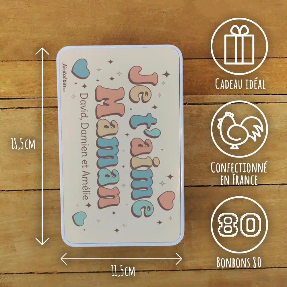 Coffret bonbons des années 80 “Je t’aime maman”- cadeau personnalisable – Image 4
