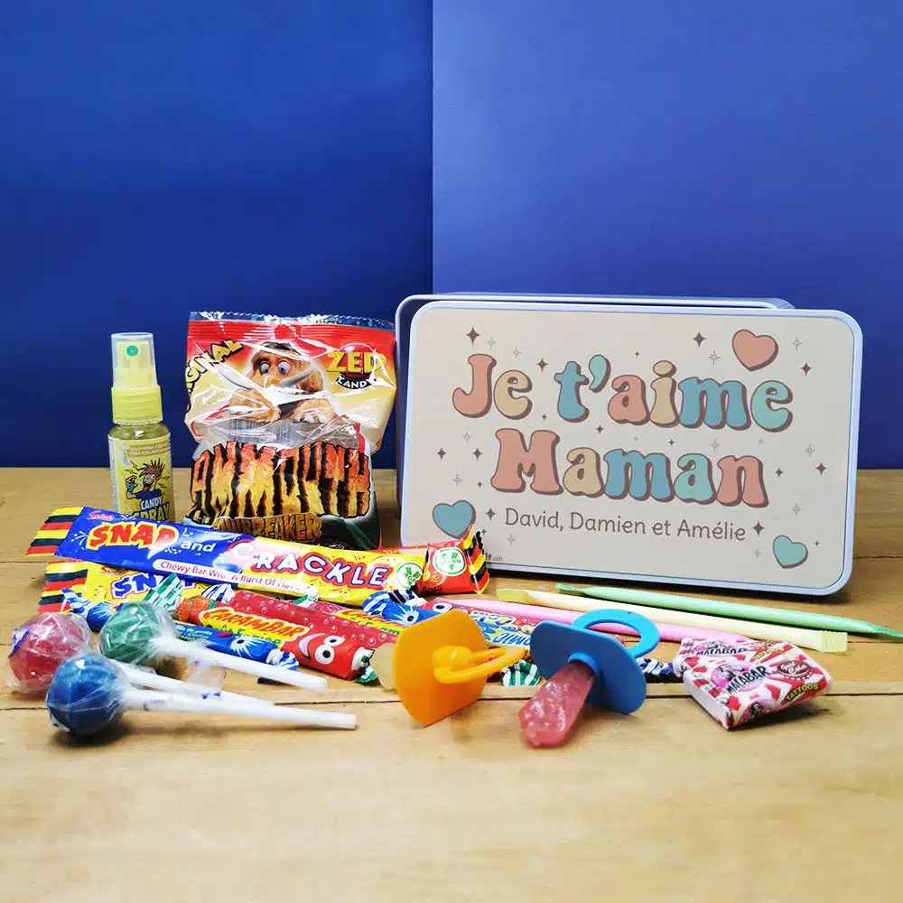 Coffret bonbons des années 90 “Je t’aime maman” – cadeau personnalisable – Image 2