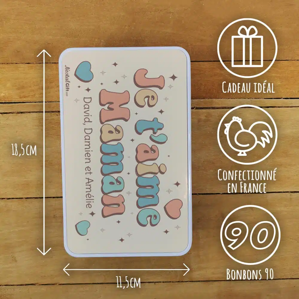 Coffret bonbons des années 90 “Je t’aime maman” – cadeau personnalisable – Image 4