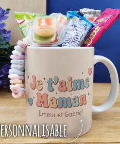Mug bonbons des années 2000 “Je t’aime maman” – cadeau personnalisable