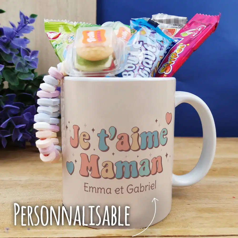 Mug bonbons des années 2000 “Je t’aime maman” – cadeau personnalisable