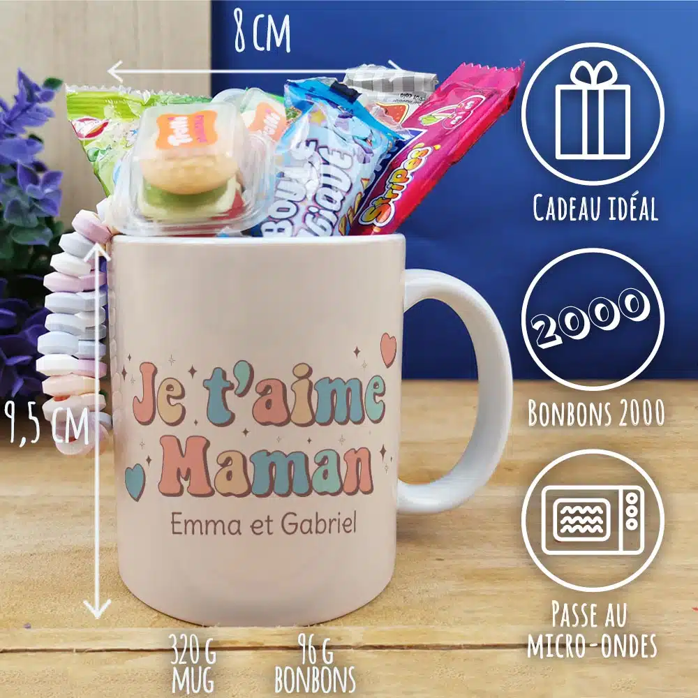Mug bonbons des années 2000 “Je t’aime maman” – cadeau personnalisable – Image 3