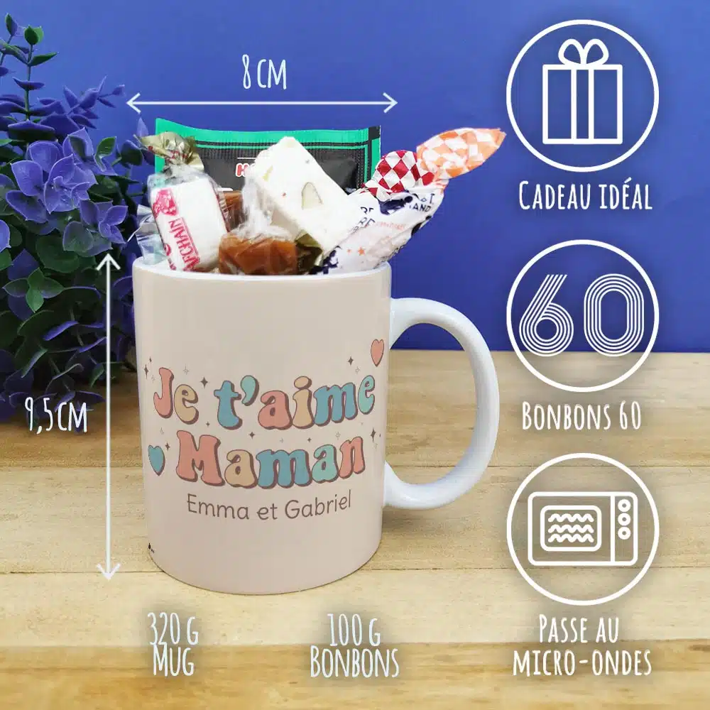 Mug bonbons des années 60 “Je t’aime maman” – cadeau personnalisable – Image 3