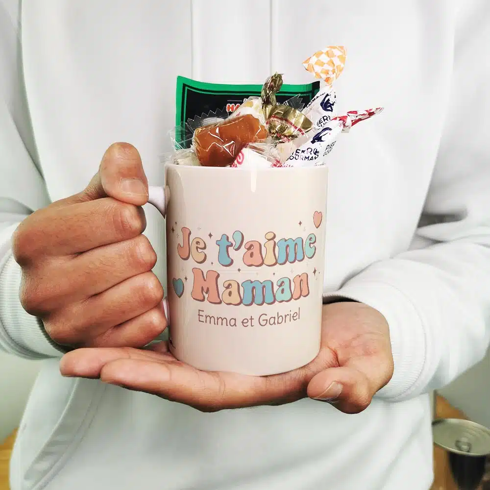 Mug bonbons des années 60 “Je t’aime maman” – cadeau personnalisable – Image 4