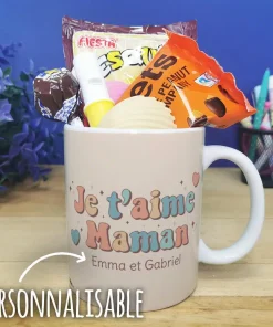 Mug bonbons des années 70 “Je t’aime maman” – cadeau personnalisable