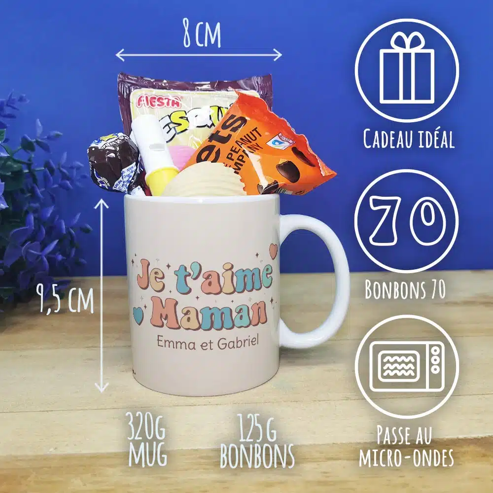 Mug bonbons des années 70 “Je t’aime maman” – cadeau personnalisable – Image 3